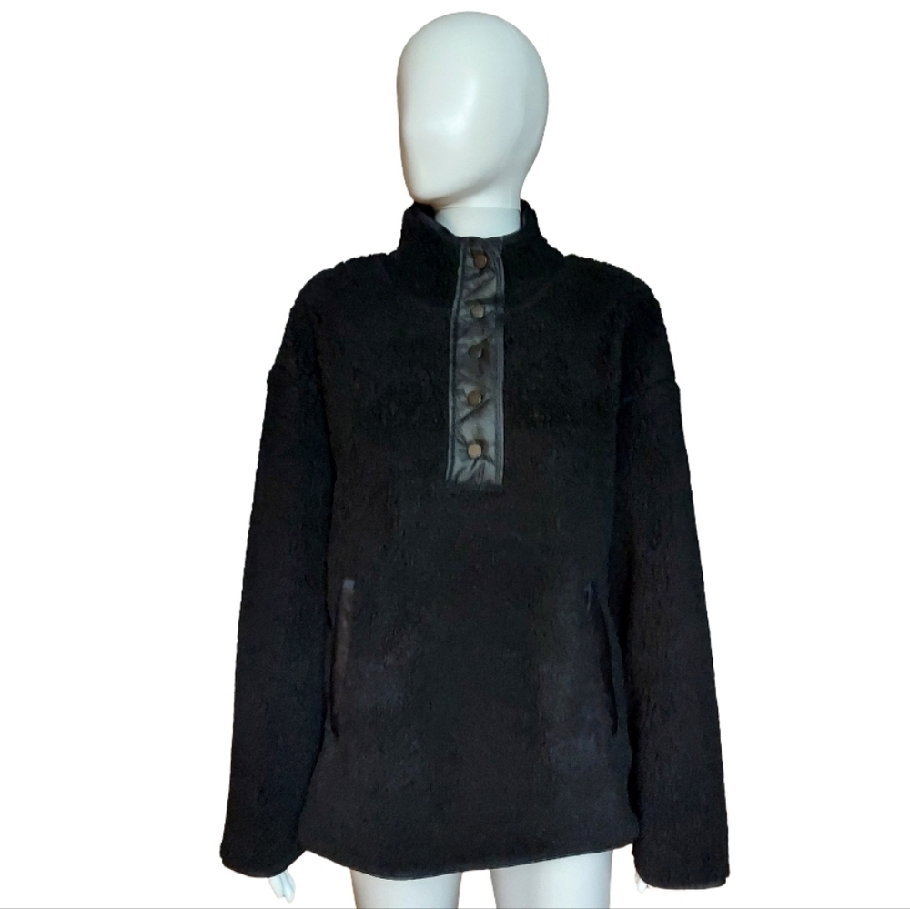 Athleta Cozy Sherpa Snap Sweatshirt In Black